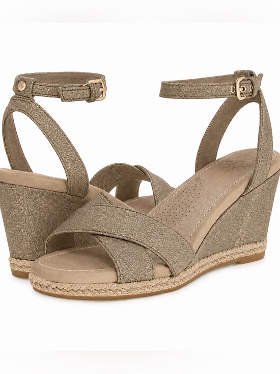 UGG Shoes - UGG Neutral Metallic Color Linen Wedge Espadrille Sandals Size 7.5 NWOT